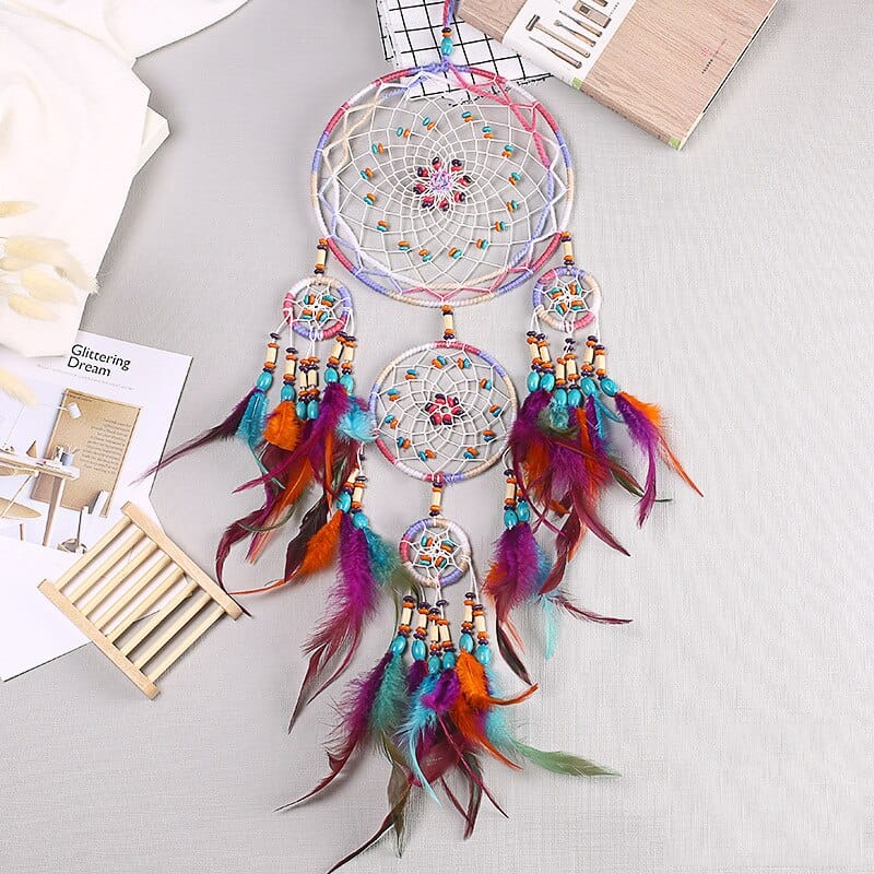 NEW Creative all handmade five-ring dream catcher pendant living room bedroom decoration wall hanging beautiful Hanging ornament - Statnmore-7861