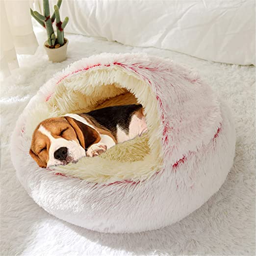 Winter Long Plush Pet Cat Bed Round Cat Cushion House  Warm Cat Basket Cat Sleep Bag Cat Nest Kennel 2 In 1 For Small Dog Cat - Statnmore-7861