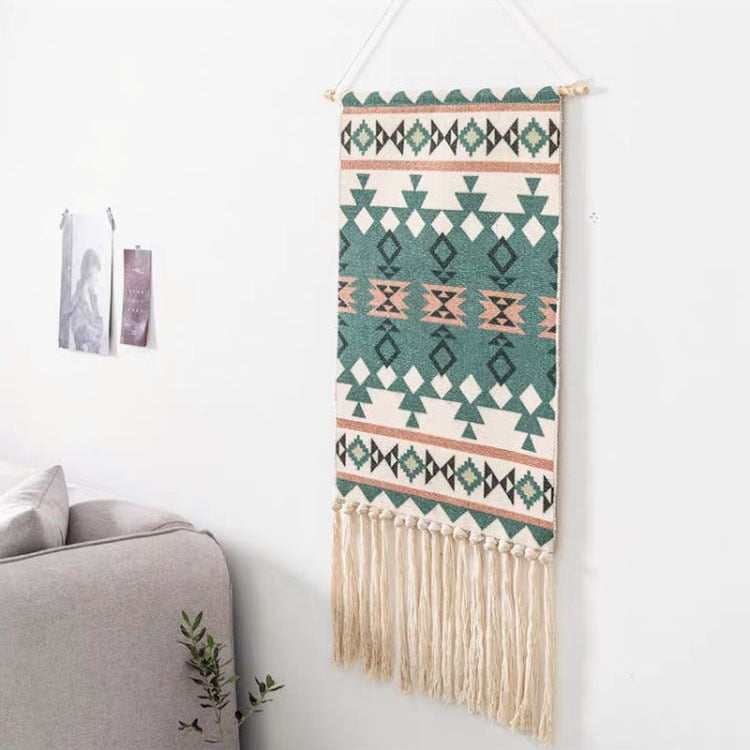 Macrame Wall Hanging Tapestry Home Decor Cotton Tassel Handmade Woven Bohemian geometric canvas Art background cloth tapestry - Statnmore-7861