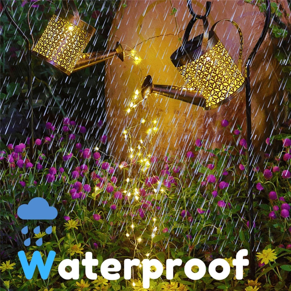 Solar Watering Can Light Hanging Kettle Lantern Light Waterproof Garden Decor Metal Retro Lamp for Outdoor Table Patio Lawn YarD - Statnmore-7861