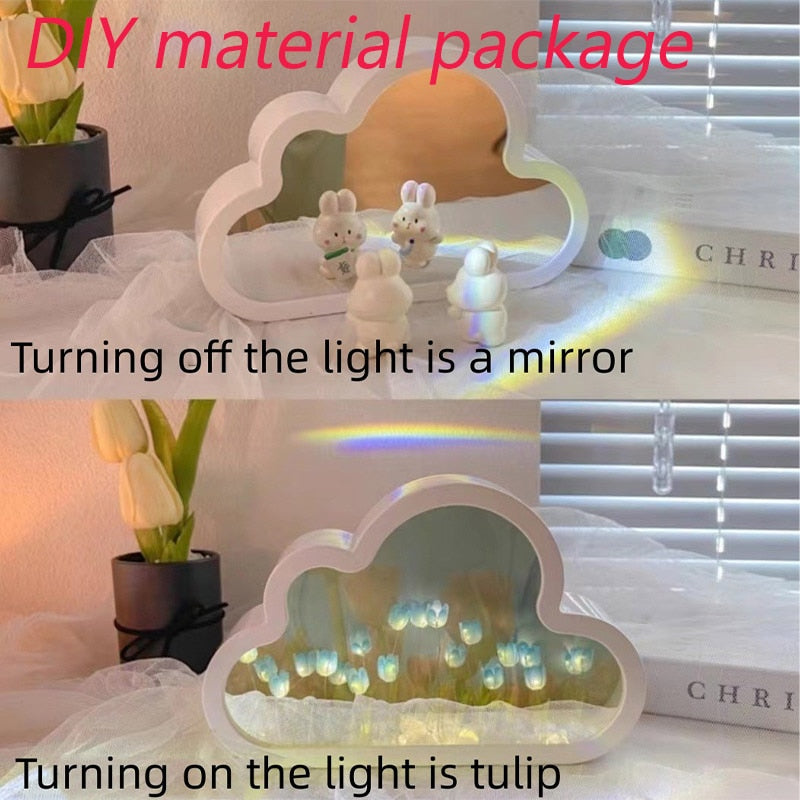 Handmade DIY Cloud Tulip Mirror Small Night Light