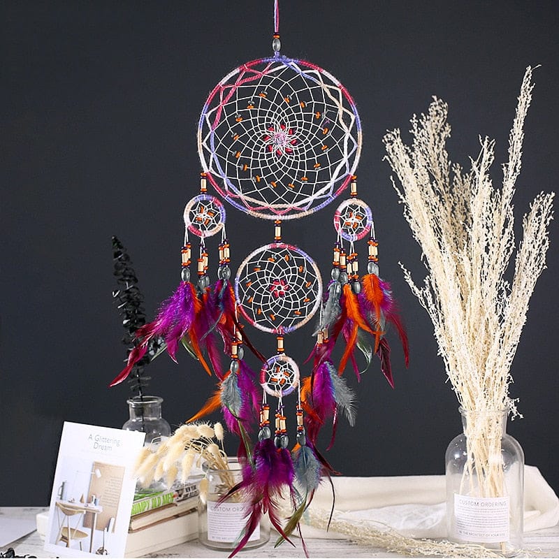 NEW Creative all handmade five-ring dream catcher pendant living room bedroom decoration wall hanging beautiful Hanging ornament - Statnmore-7861