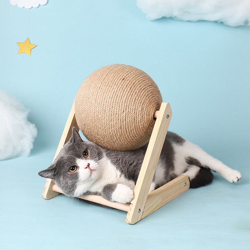 Cat Scratcher Toy Pet Scratching Ball Wood Stand Kitten Sisal Rope Ball Board Grinding Paws Furniture Supplies Accessories Cat Scratching Post Cat Furniture - Statnmore-7861